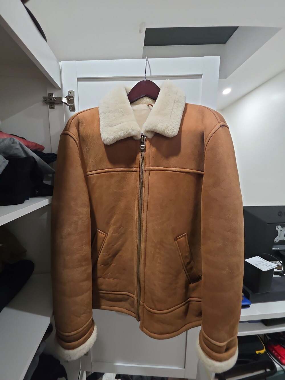 Bod & Christensen Men's Brown Suede Shearling Bomber Jacket